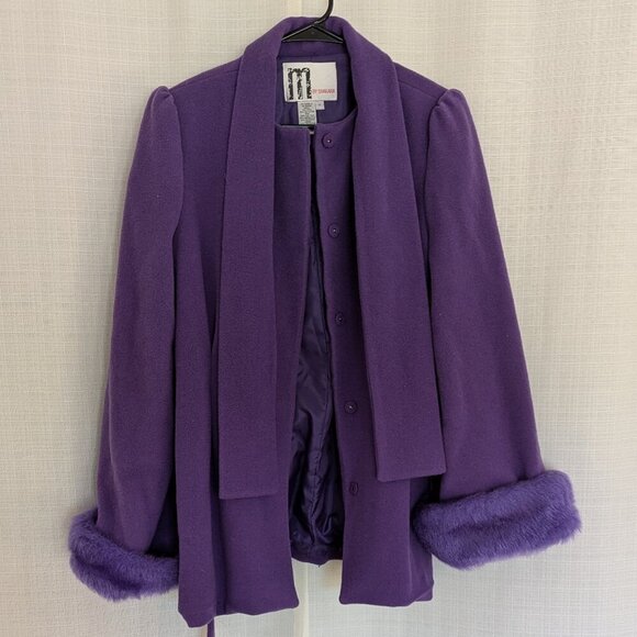 M By Shakara Wool Blend Coat with Faux Fur Cuffs Size 12 Belted - Picture 2 of 13